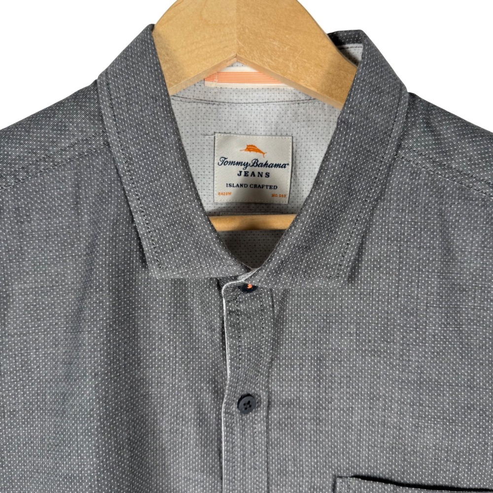 Tommy Bahama Jeans Island Crafted Button Front Shirt Mens L Grey Long Sleeve